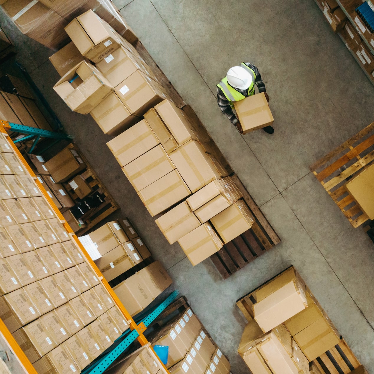 A Bird-Eye View of a Warehouse Filled with Boxes