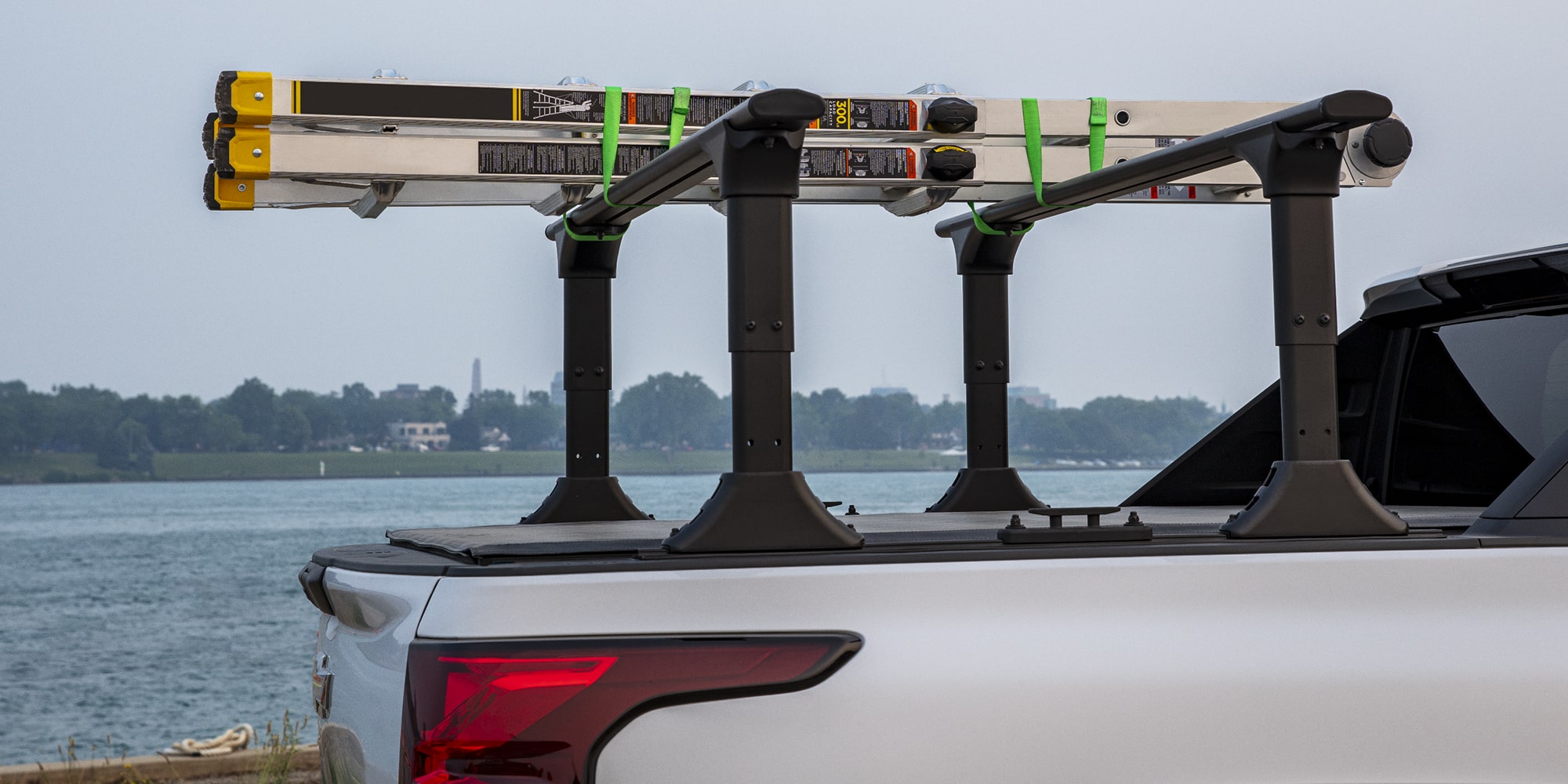 A closeup of mounts on the 2026 Chevy Silverado EV bed