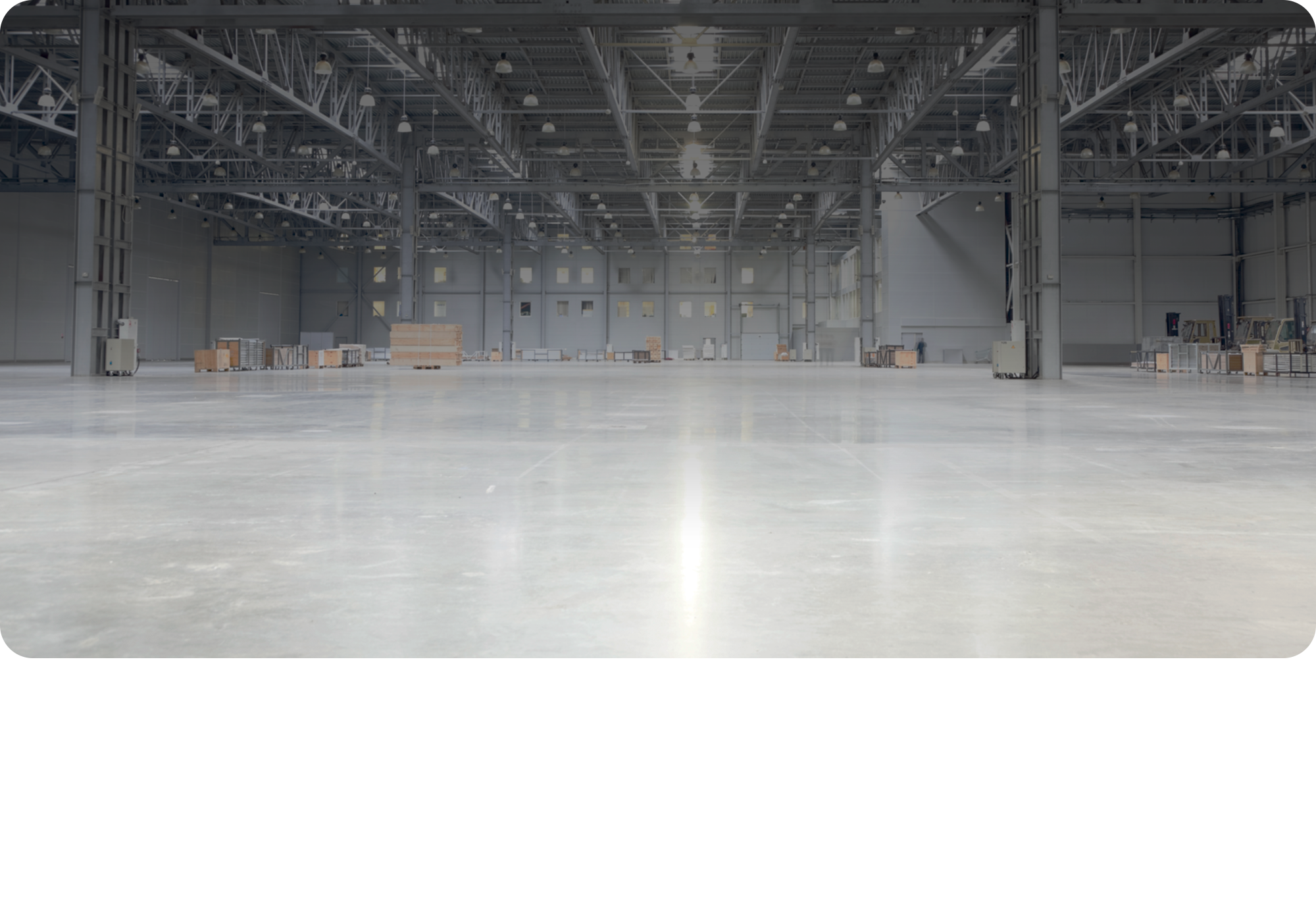 The interior of a newly built warehouse