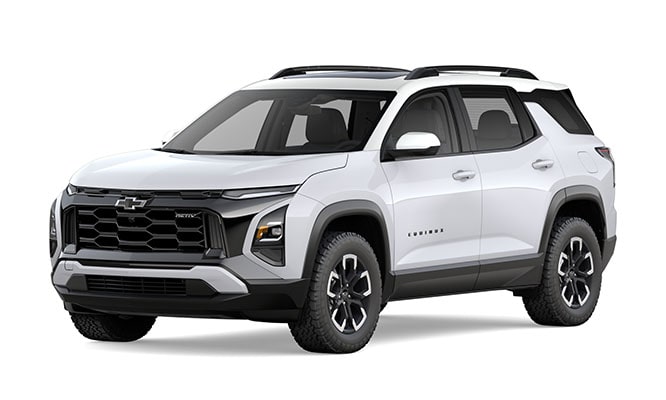A three-quarter shot of a white 2026 Chevrolet Equinox