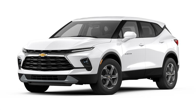 A three-quarter shot of a white 2026 Chevrolet Blazer
